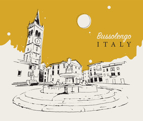 Vector hand drawn sketch illustration of Bussolengo town in Italy