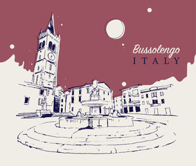 Vector hand drawn sketch illustration of Bussolengo town in Italy