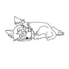 Vector drawing of a Yorkshire Terrier puppy. A sketch of a lying little dog
