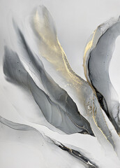 Abstract marble grey art with gold — gray background with golden paint. Beautiful smudges and stains made with alcohol ink. Gray fluid art texture resembles smoke, stone, watercolor or aquarelle.