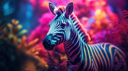 Vibrant colorful portrait of zebra. Artistic creative sketchbook cover or PC splash screen template.
