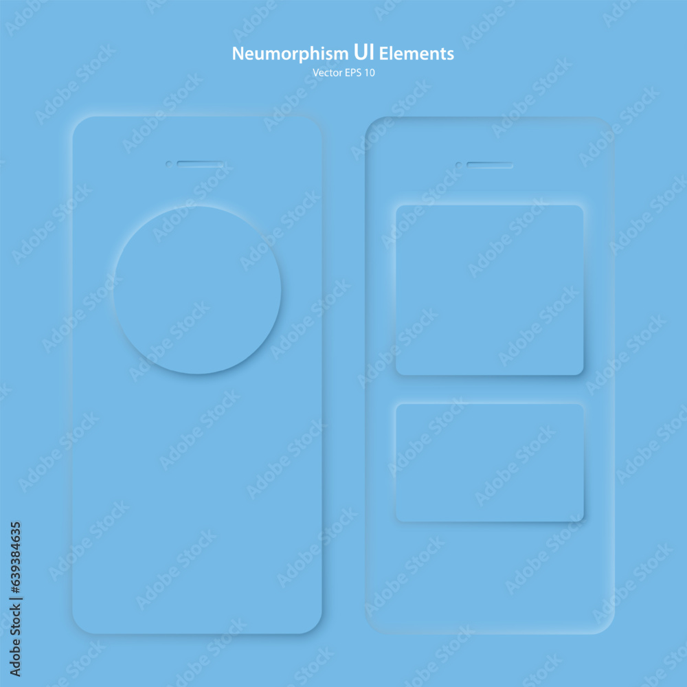 Poster the user interface elements for the mobile app are blue. neumorphic ui ux design collection. vector 