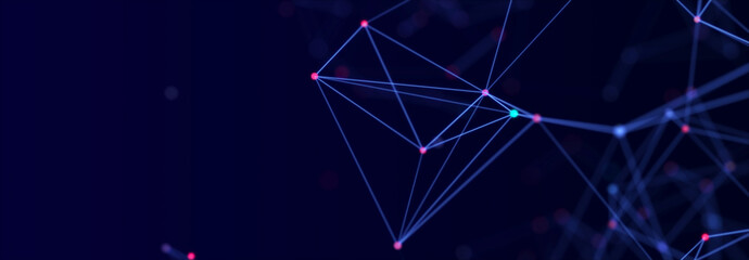 Colored polygonal structure. Beautiful illustration with connected dots and lines. Digital network background. 3D