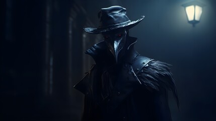 Mysterious Plague Doctor in a Dark Alley Generative AI