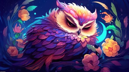 Charming and delightful painting of a cute owl in the wilderness