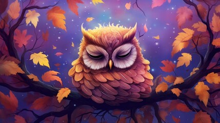 Artful and imaginative portrayal of a cute owl in its natural environment