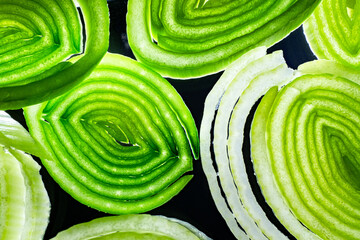 Sliced Green Leeks Close Up.