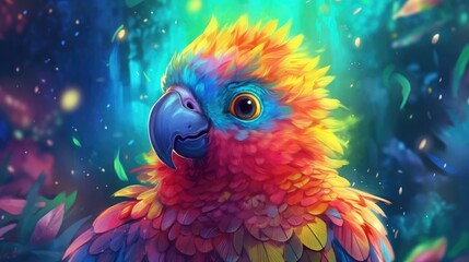 Charming and delightful painting of a cute parrot in the wilderness