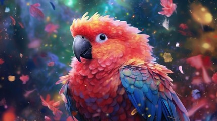 Artful and imaginative portrayal of a cute parrot in its natural environment
