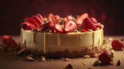 Baked strawberry cheesecake, tempting sweet indulgence with Fresh ripe berries