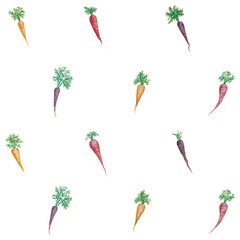 Fototapeta premium colorful carrots Seamless Pattern gemüse, Stoffdesign, wiederholen Fliese, Surface Muster, Karotte watercolor 