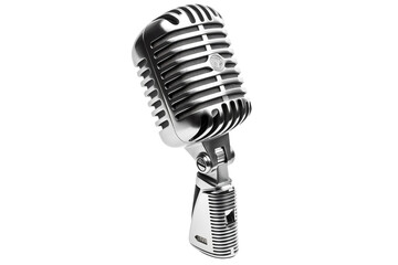 Fototapeta na wymiar Full Vintage silver microphone. Podcast microphone. Isolated on Transparent background.