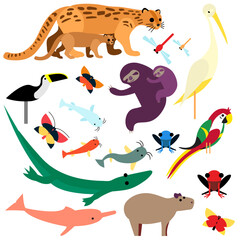 Cute cartoon South American animals collection, vector illustration set.