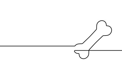 Bone for dog continuous one line. Hand draw black icon symbol pet  isolated on white background. Hands drawing bones shape. Puppy food. Silhouette canine feed for design prints. Vector illustration