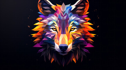 A vibrant and striking wolf's head
