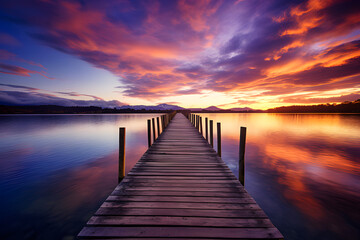 Fototapeta na wymiar Photo of a wooden pier at sunset