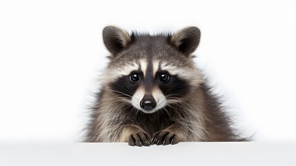 Raccoon on white background - obrazy, fototapety, plakaty