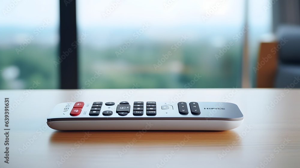 Poster small and simple remote control on a table