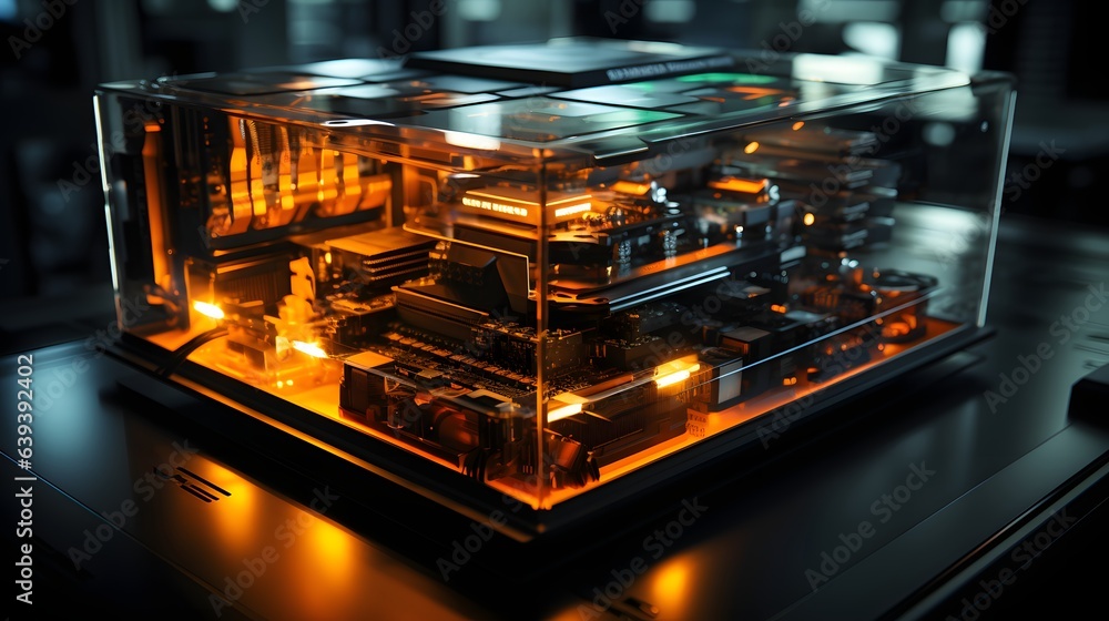 Aufkleber an abstract concept of a quantum computer with a transparent case