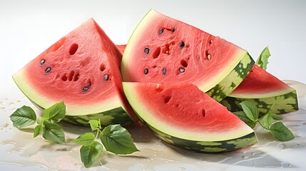 cut pieces of watermelon on a white background