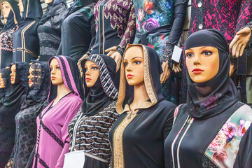 Mannequins in head scarves, or hijabs.