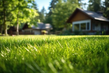 Green lawn grass near the house