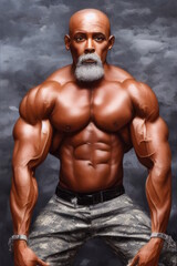 Fototapeta na wymiar Black man army soldier bodybuilder artwork