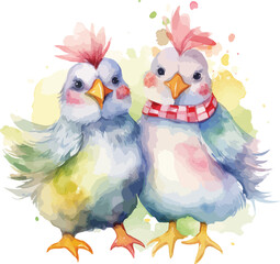 Watercolor chickens and roosters collection of colorful hens