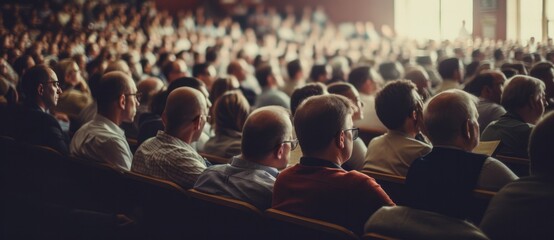 Photo of a crowded lecture hall filled with attentive students