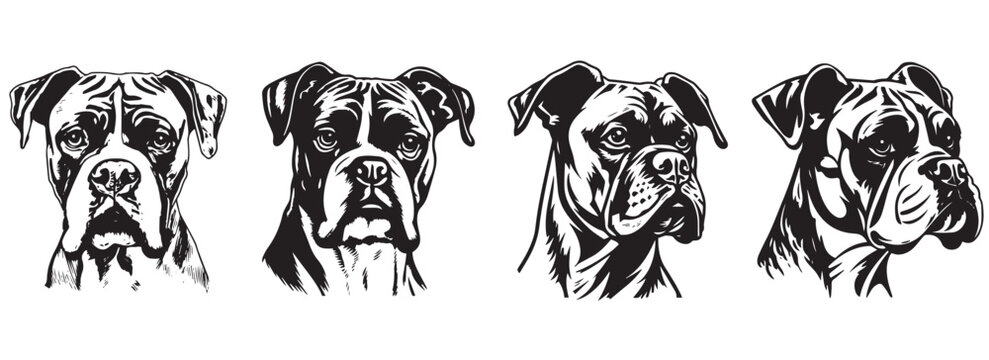 Dogs heads, vector black illustration, silhouette image of animal, laser cutting