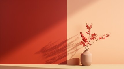  a vase with some red flowers in it on a table.  generative ai