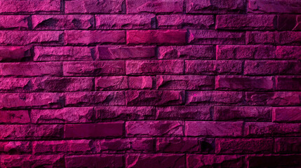 aged brick stone wall in neon violet color tone, close up view, used as background with blank space...