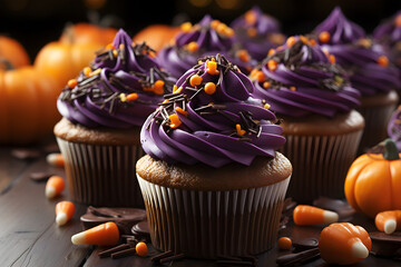 adorable spooky colorful halloween cupcake, AI generated