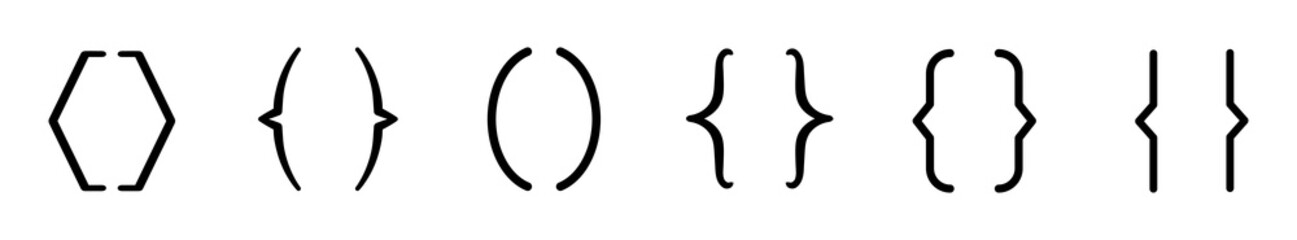 Text brackets, braces, quote, banner icon set