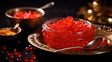 Red Salmon Caviar - Jar on Silver Saucer - Gourmet Delicacy