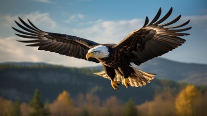 Naklejka premium Bald Eagle in flight, natural environment