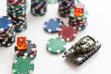 Poker chips and cards on the cloth