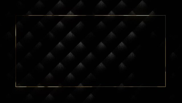 Luxury Gold Title Border Background. Black Abstract Text Banner. Blank Vip Leather Backdrop With Golden Frame. Copy Space For Casino Royal Or Grand Hotel Logo