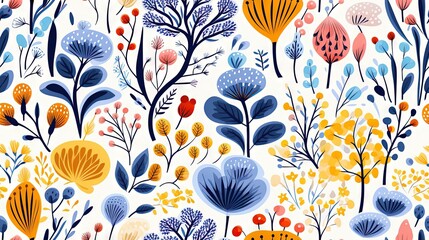  a pattern of colorful flowers and plants on a white background.  generative ai