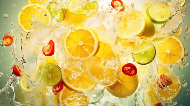  a bunch of lemons and limes are in the water.  generative ai