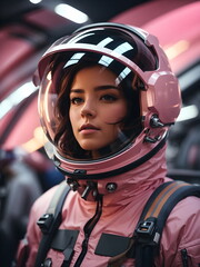 a woman in a pink space suit. generative ai