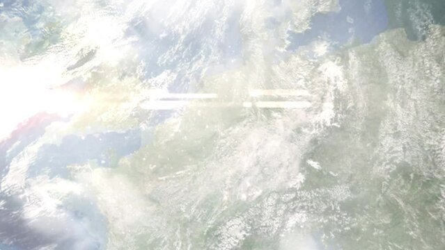 Zoom in from space and focus on Dormagen, Germany. 3D Animation. Background for travel intro. Elements of this image furnished by NASA