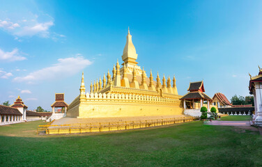 Pha That Luang,'Great Stupa', gold-covered Buddhist stupa in the centre of cpaital city, Vientiane, Laos,South east Asia.
