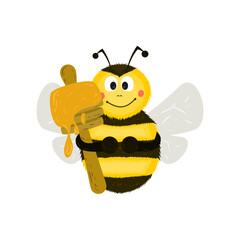 Cute Bee with Honey Spoon Vector