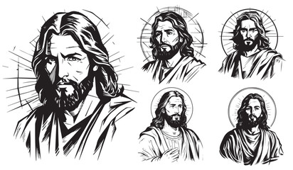 Fototapeta na wymiar Jesus Christ Savior Messiah Son of God. Vector illustration Silhouette laser cutting