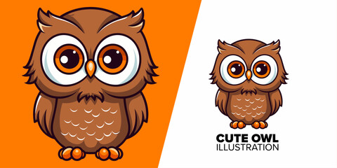 Animal Nature Icon Concept: Cute Owl with Big Eyes Cartoon Vector Icon Illustration in Isolated Vector, Flat Cartoon Style