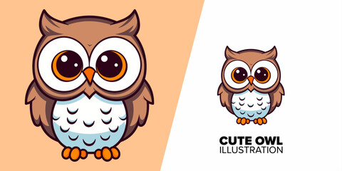 Cute Owl with Big Eyes Cartoon Vector Icon Illustration: Isolated Vector, Animal Nature Icon Concept, in Flat Cartoon Style