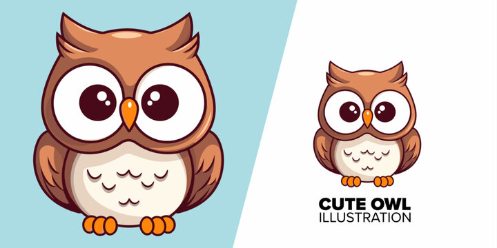 Cute Owl with Big Eyes Cartoon Vector Icon: Illustration of Animal Nature Icon Concept in Isolated Vector, Flat Cartoon Style