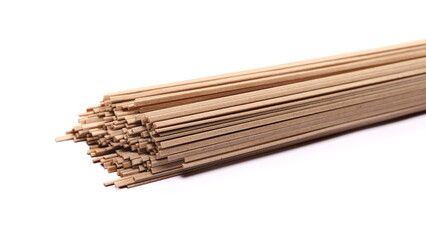 Soba noodles, buckwheat and wheat flour pasta isolated on white 