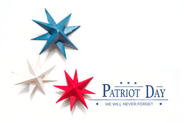 Obraz premium President's day.American handmade stars on white background.President's day background, holiday card. DIY festive flat lay. presidential day zero waste, paper, eco postcard.